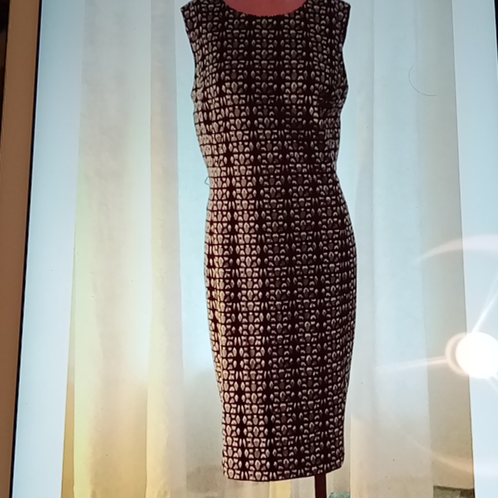 Calvin Klein,Black&White/polyester,A-line,Size 12 Dress